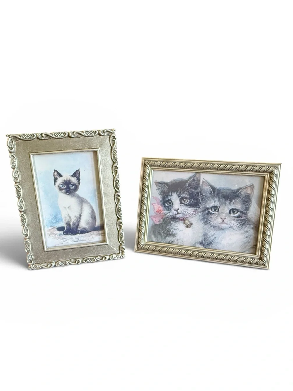 2 Vintage Silver Frames with Cat Pictures